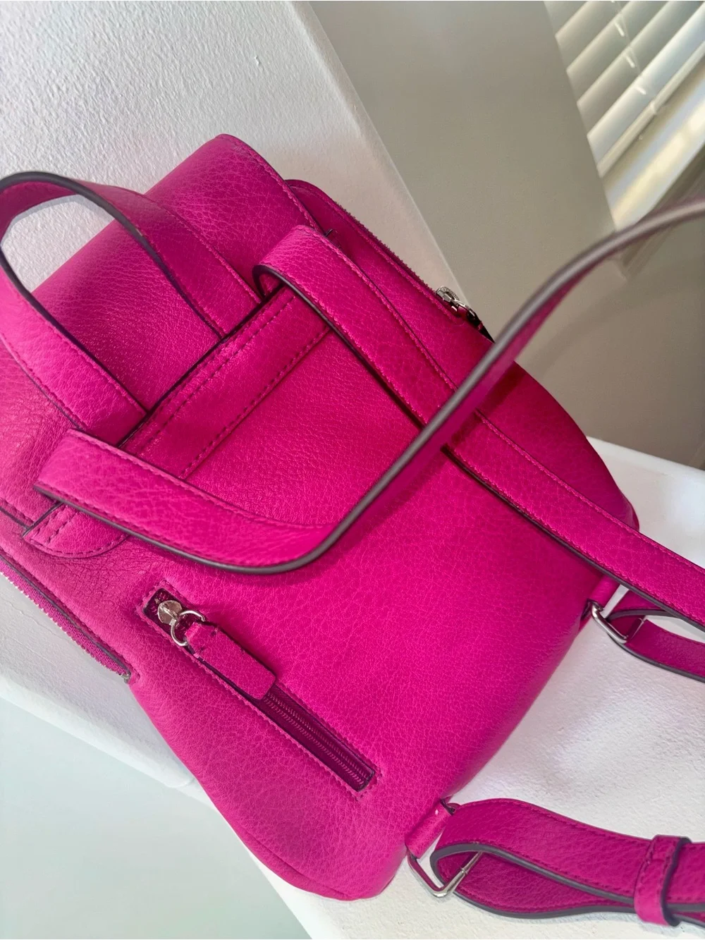 Calvin Klein Hot Pink Leather Backpack Silver Hardware Y2K Girly